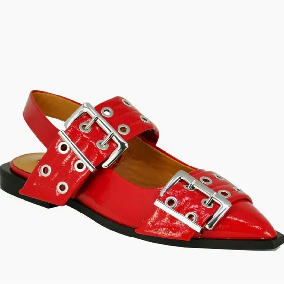 Steve Madden Red Patent Buckle Flats - Picture 1 of 10